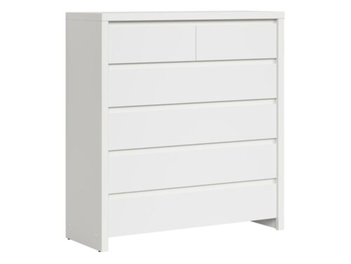 Kumode ar sešām atvilktnēm KASPIAN 104.5 cm baltā/matēti baltā krāsā