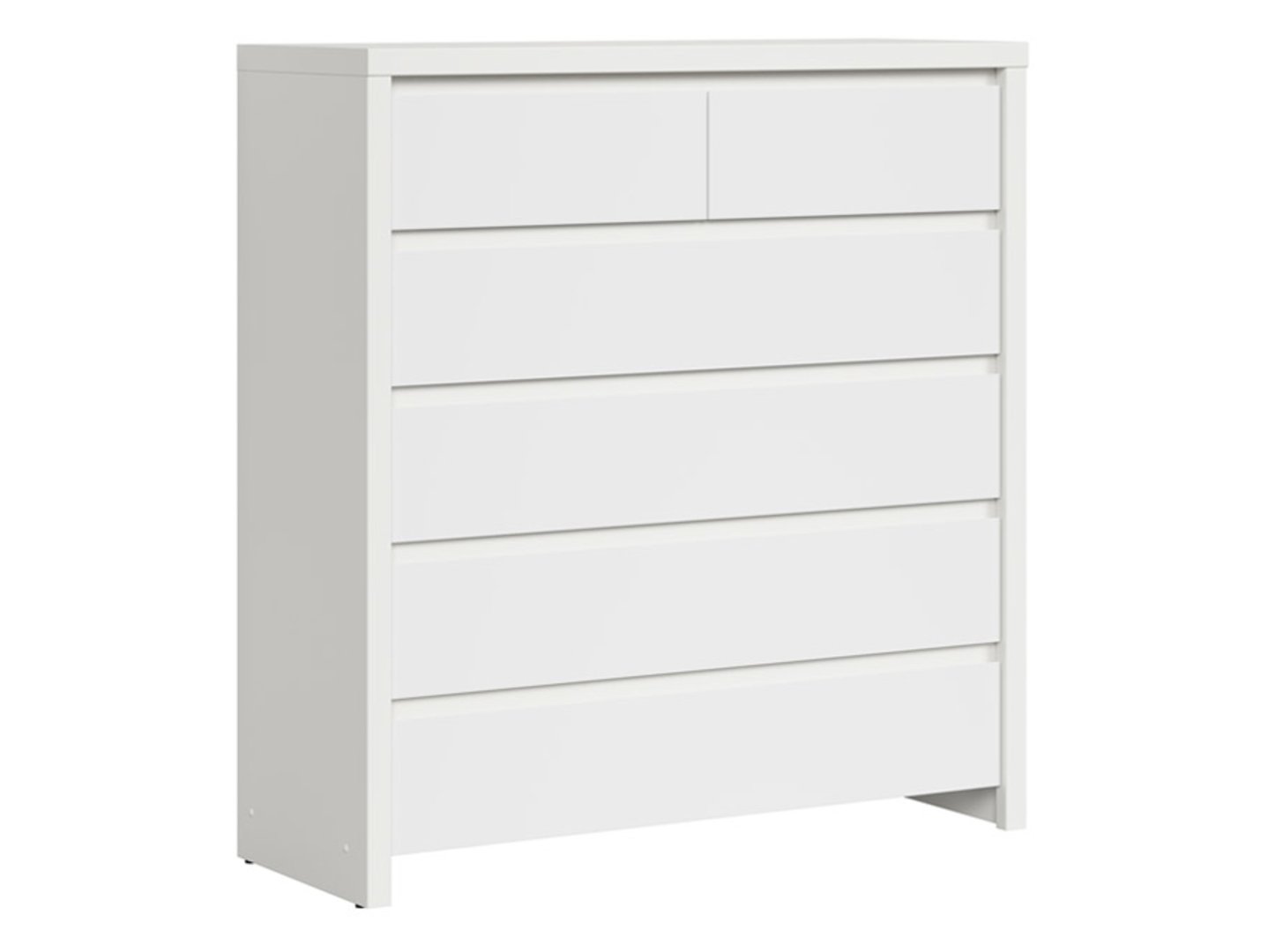 Kumode ar sešām atvilktnēm KASPIAN 104.5 cm baltā/matēti baltā krāsā