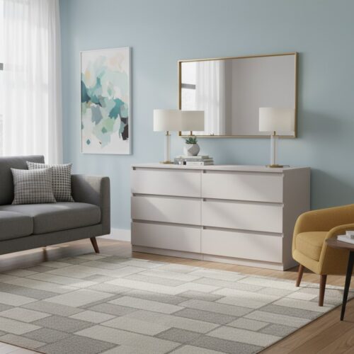 Kumode ar sešām atvilktnēm TETRIX 150 cm kašmira krāsā