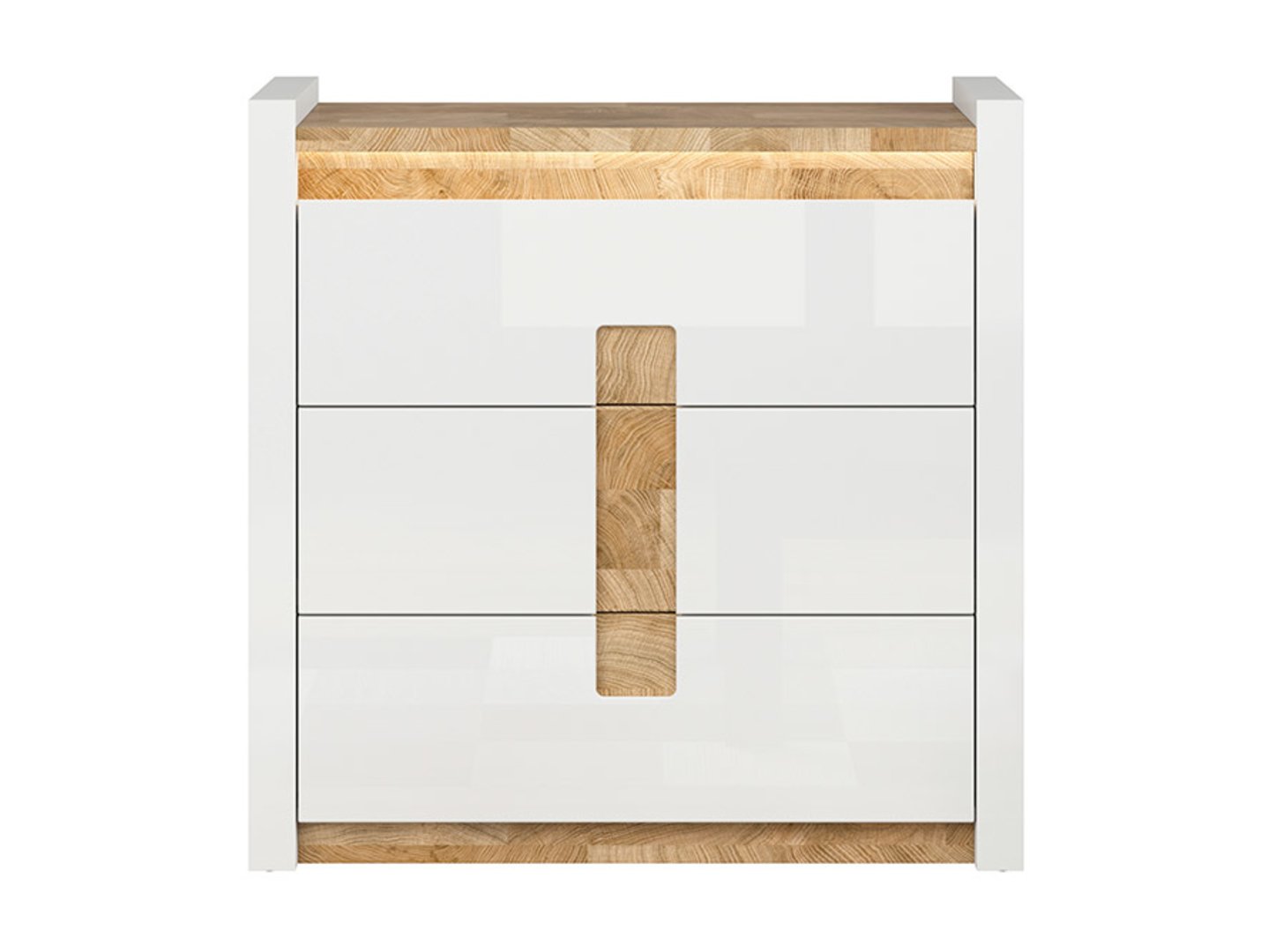 ALAMEDA kumode ar 3 atvilktnēm, 97 cm, spīdīgi balta/Vestminsteras ozols — изображение 2