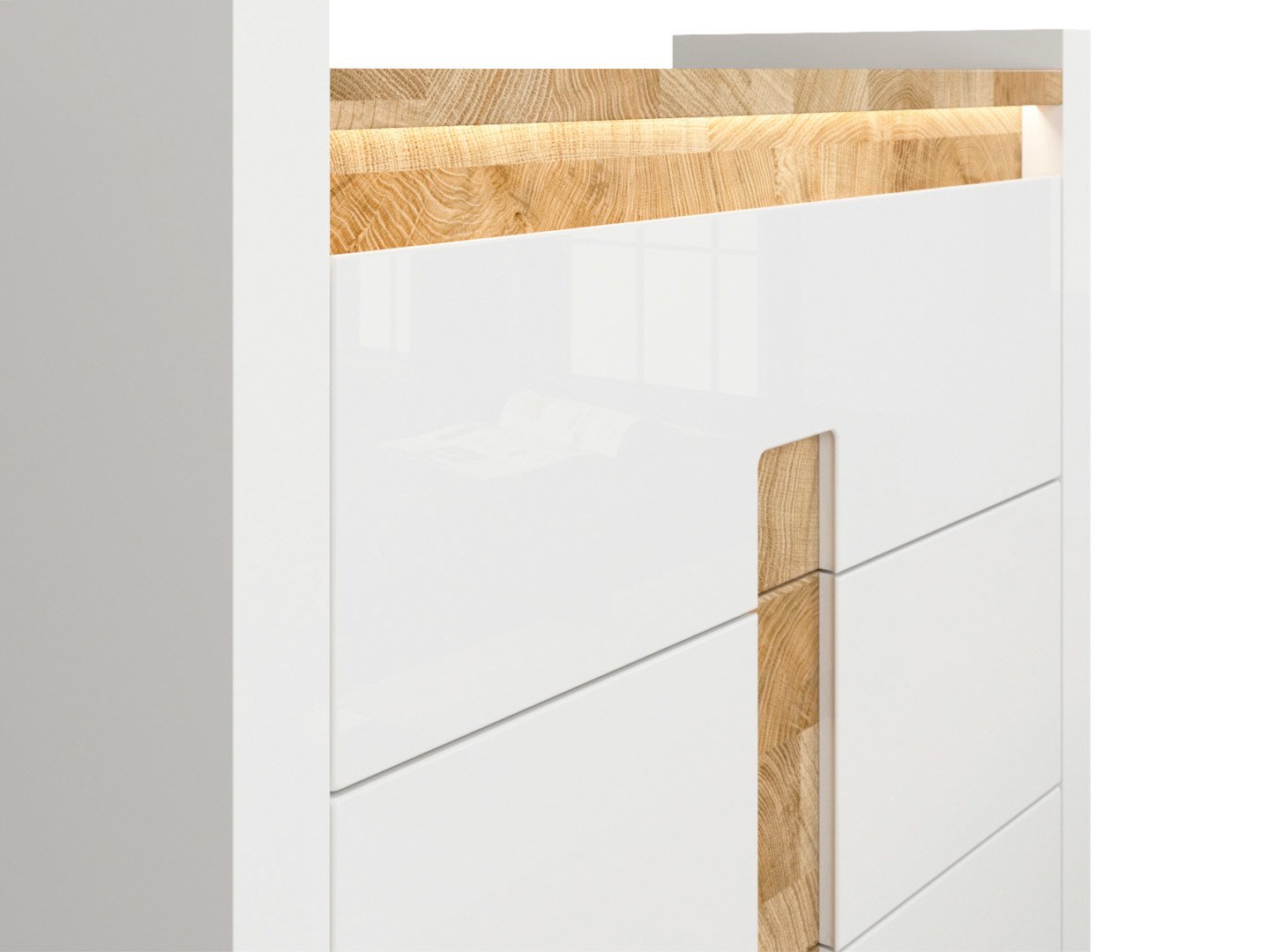 ALAMEDA kumode ar 3 atvilktnēm, 97 cm, spīdīgi balta/Vestminsteras ozols — изображение 4