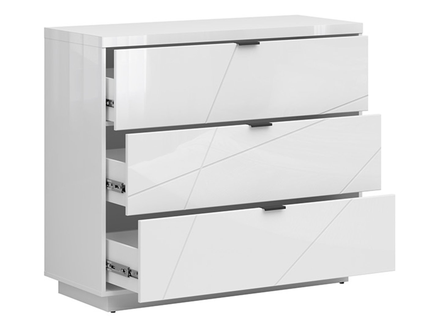 Kumode ar trim atvilktnēm FORN 106 cm baltā, spīdīgā krāsā — 3 attēls