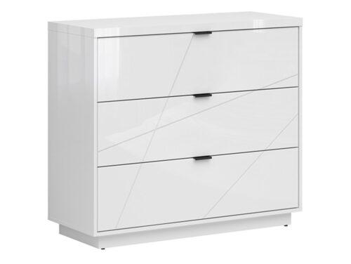 Kumode ar trim atvilktnēm FORN 106 cm baltā, spīdīgā krāsā