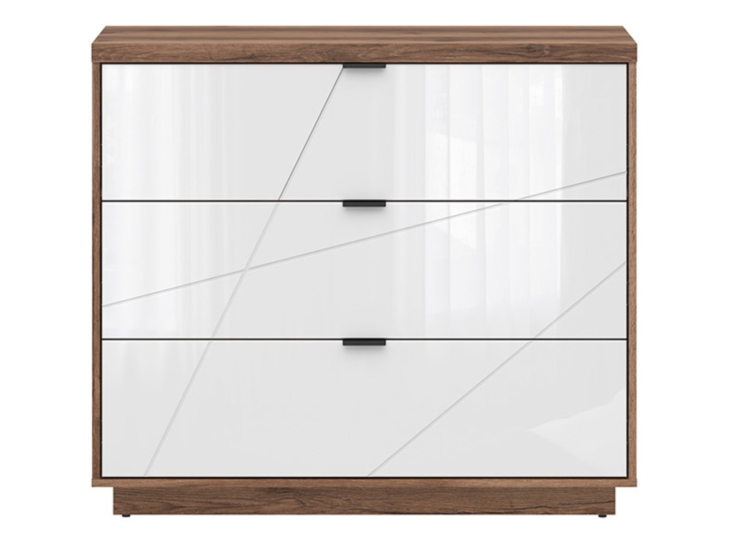 FORN kumode ar trim atvilktnēm, 106 cm, Delano ozols tumšs/spīdīgi balta — 2 attēls
