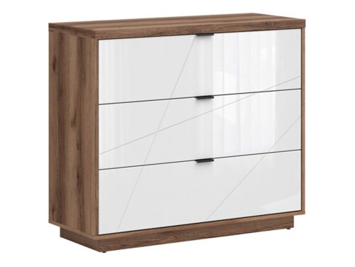 FORN kumode ar trim atvilktnēm, 106 cm, Delano ozols tumšs/spīdīgi balta