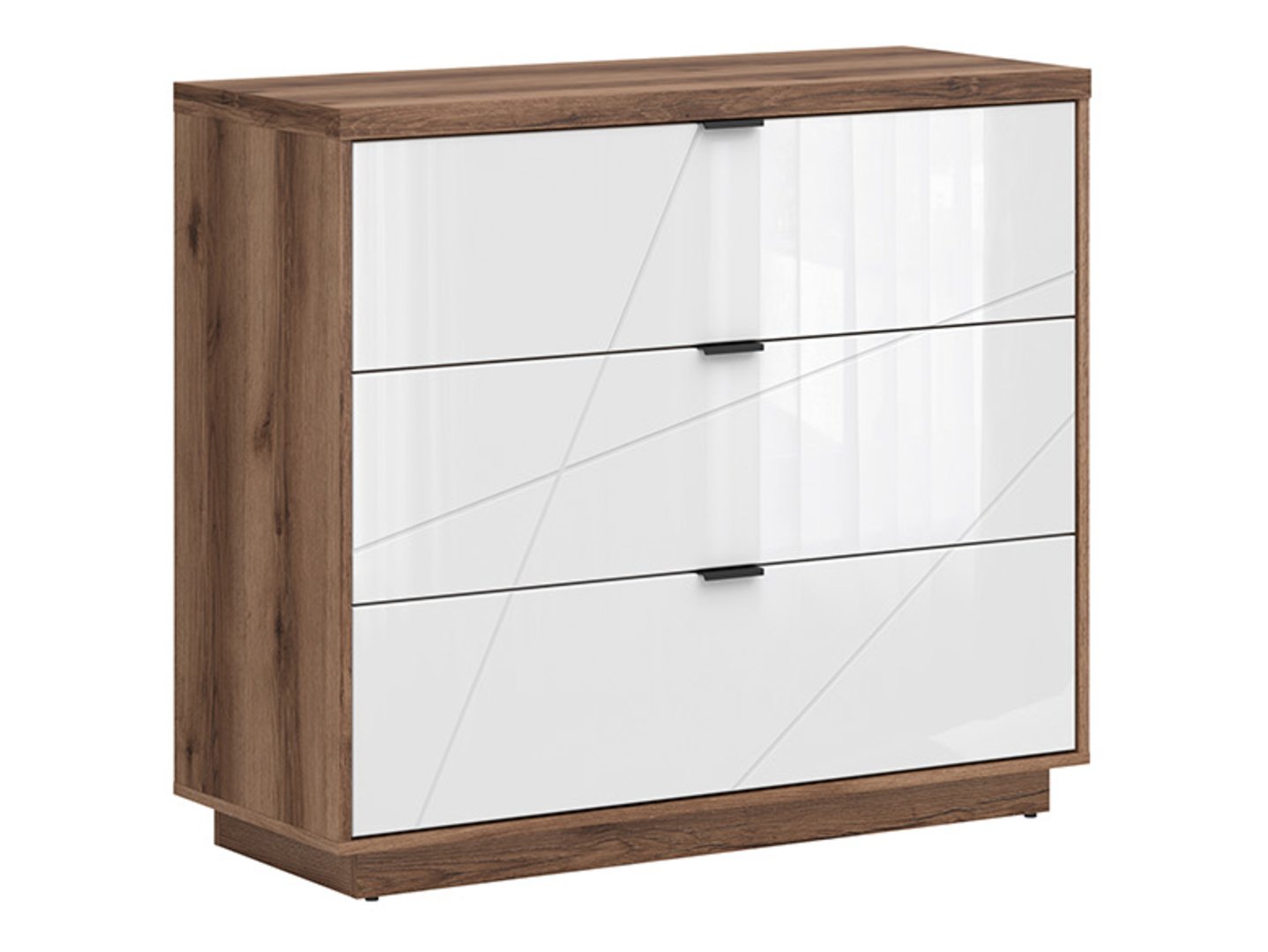 FORN kumode ar trim atvilktnēm, 106 cm, Delano ozols tumšs/spīdīgi balta