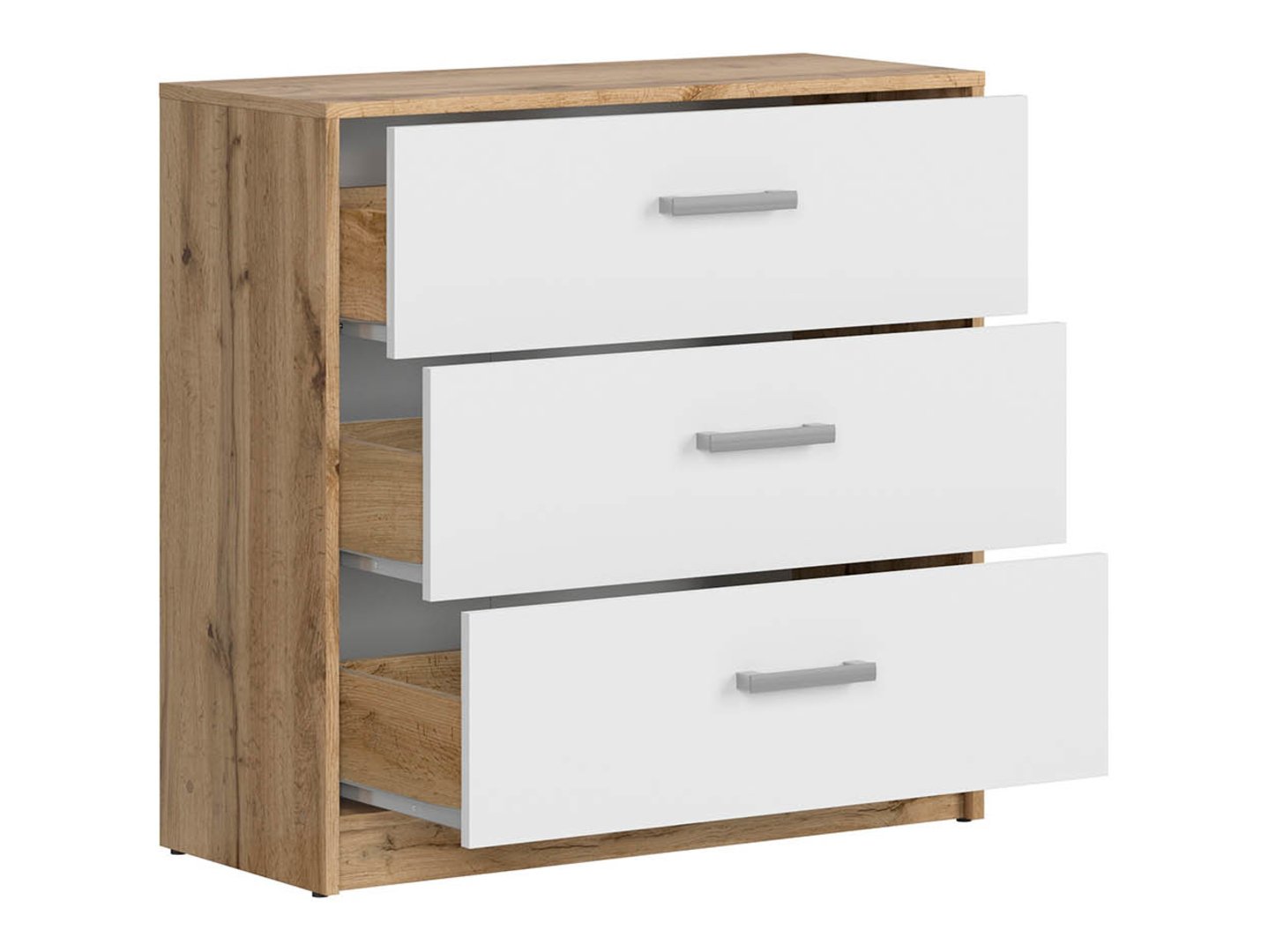 Kumode ar trim atvilktnēm MATOS 80 cm Wotan ozols/balts — 3 attēls