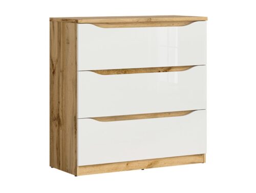 Kumode ar trim atvilktnēm NUIS 90 cm Wotan ozols/spīdīgi balta