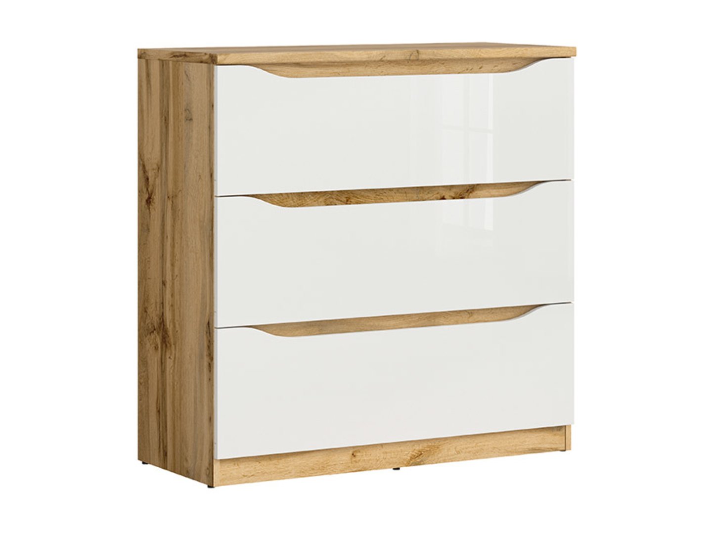 Kumode ar trim atvilktnēm NUIS 90 cm Wotan ozols/spīdīgi balta