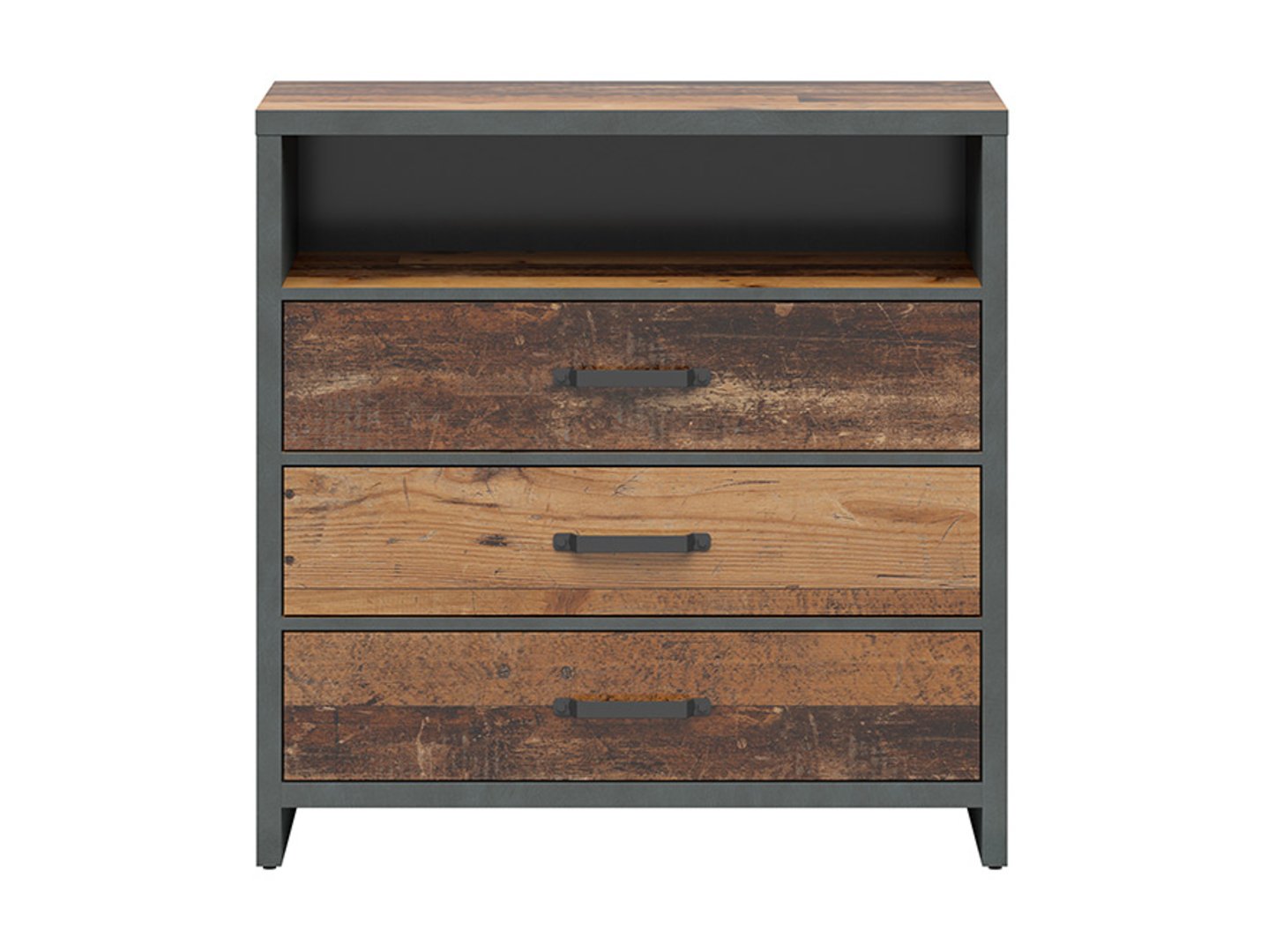 WESTON kumode ar trim atvilktnēm, 90 cm, antīka priede, tumša/matracis — изображение 3