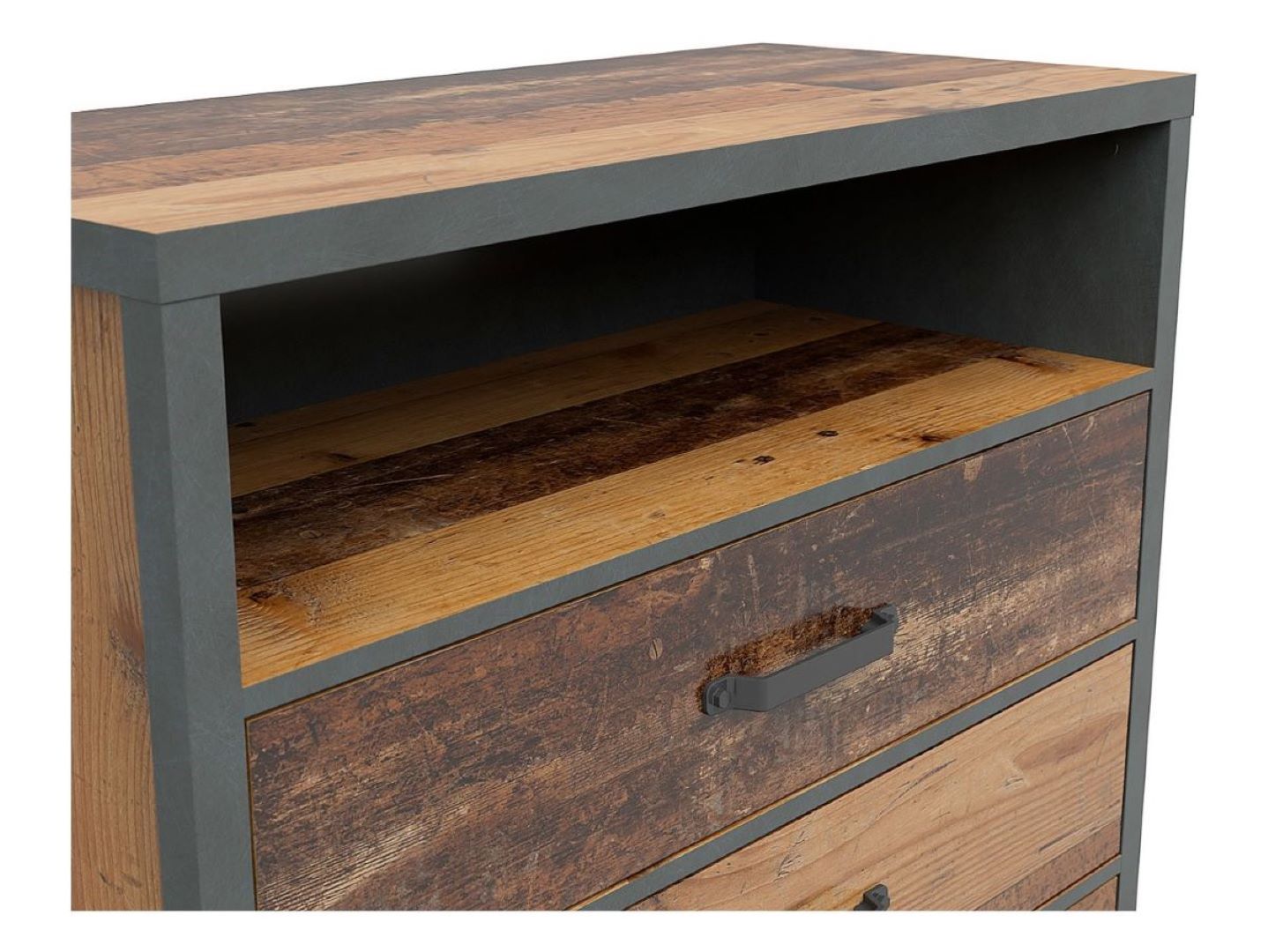 WESTON kumode ar trim atvilktnēm, 90 cm, antīka priede, tumša/matracis — изображение 4