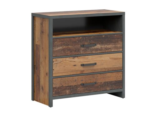 WESTON kumode ar trim atvilktnēm, 90 cm, antīka priede, tumša/matracis