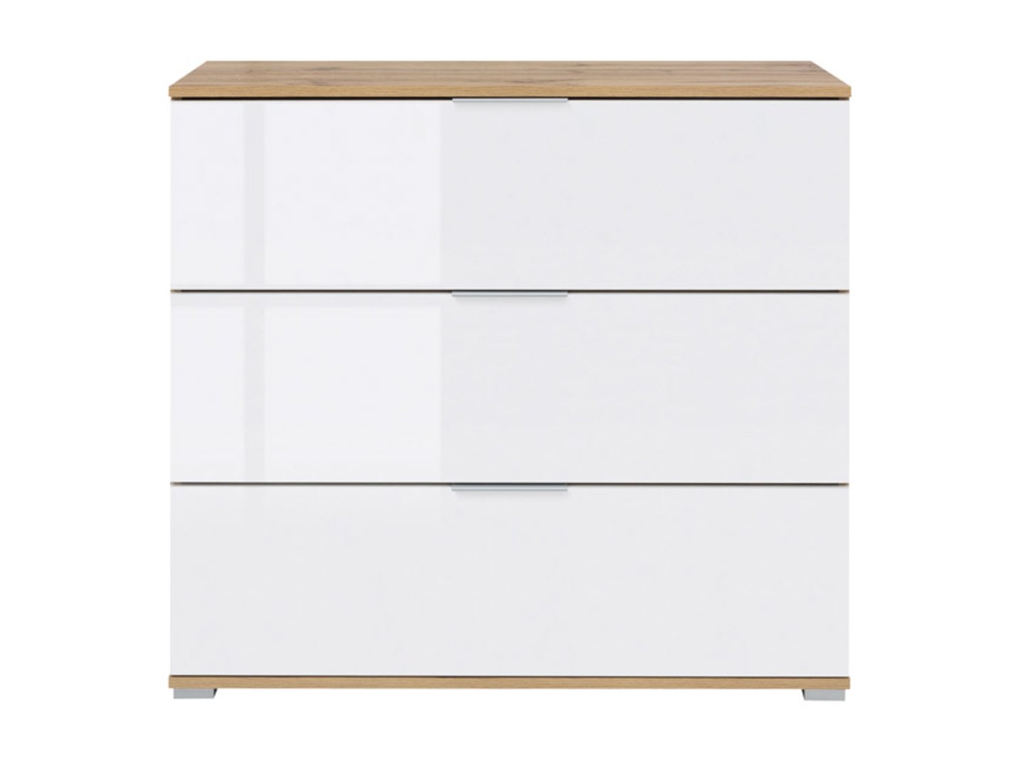 ZELE kumode ar trim atvilktnēm, 95 cm, ozolkoka krāsā, balta, spīdīga — изображение 2