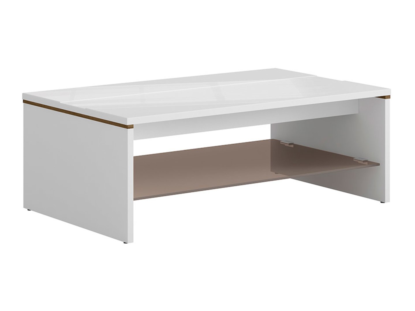 AZTECA TRIO kafijas galdiņš ar plauktu, 110 cm, spīdīgi balts/balts