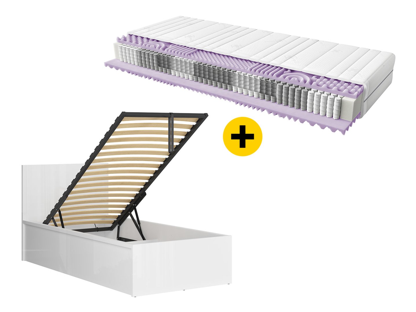 Gulta 90 B ar rāmi un matraci MIMAS MULTI SILVER TETRIX 99 cm balta spīdīga — 5 attēls
