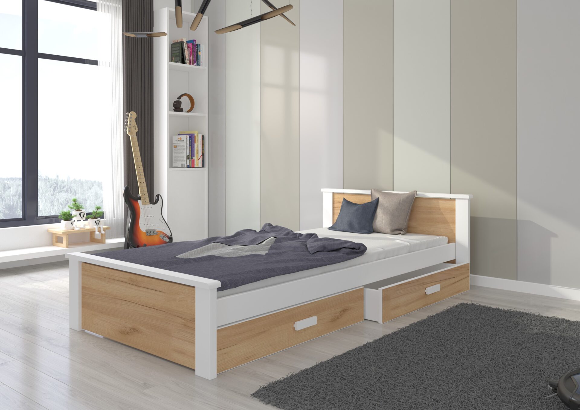 ALDEX gulta 180x80 baltā/zeltaini ozolā ADRK — 2 attēls