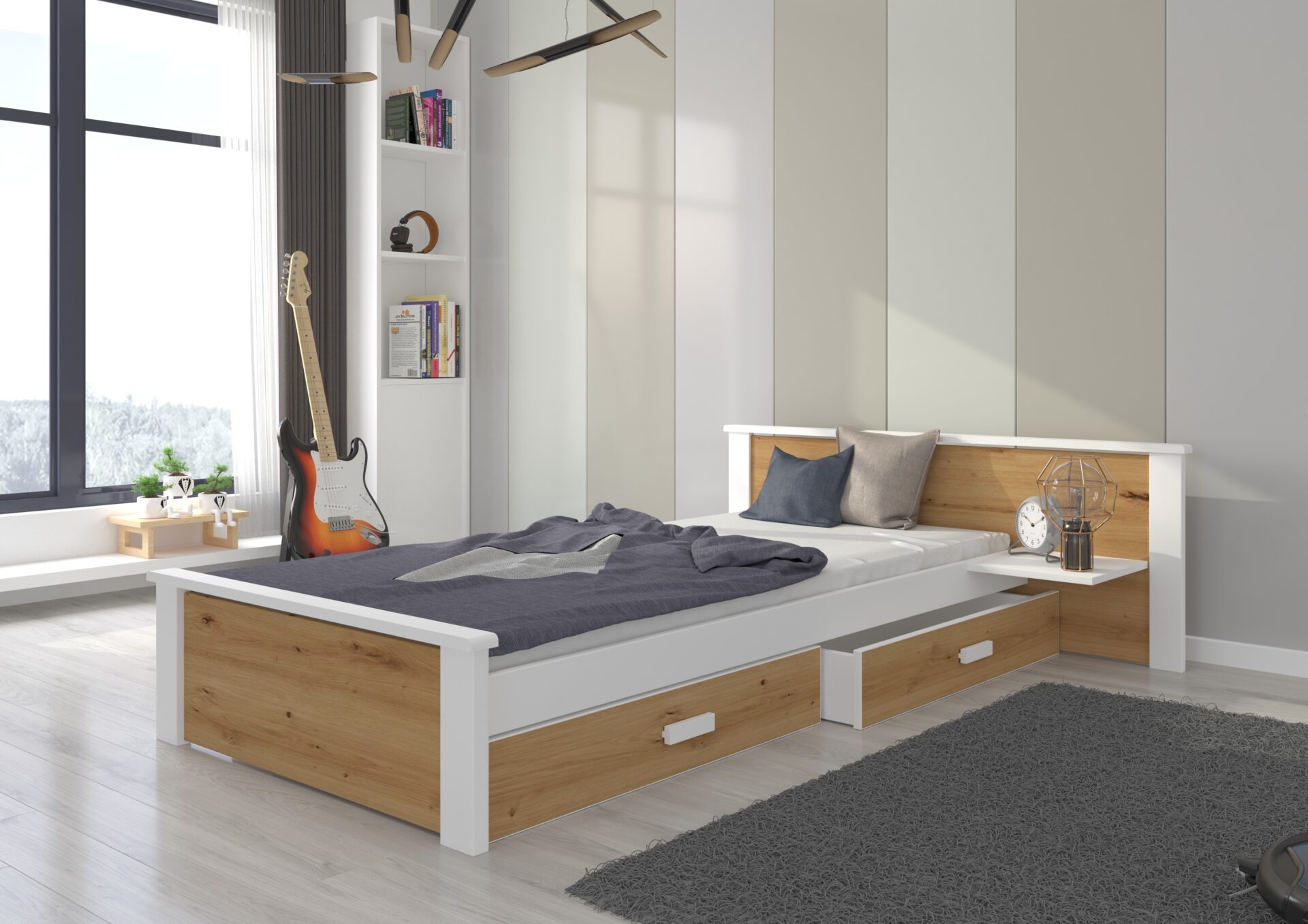ALDEX plaukts Gulta 200x90 Balta/Artisan ADRK — 2 attēls