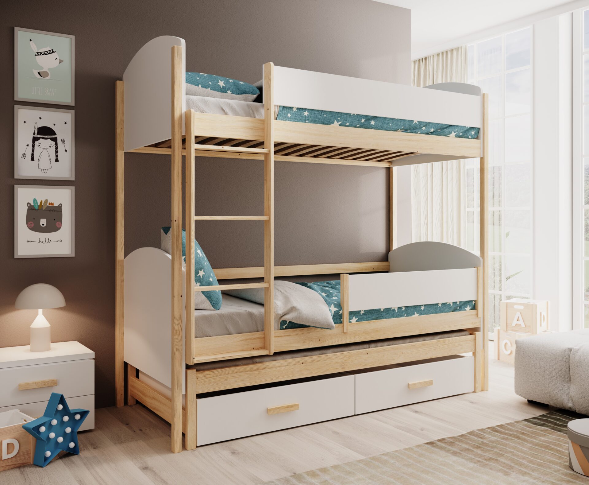 Leia 3 personu bērnu gulta 180x80 balta/priede ADRK — 4 attēls