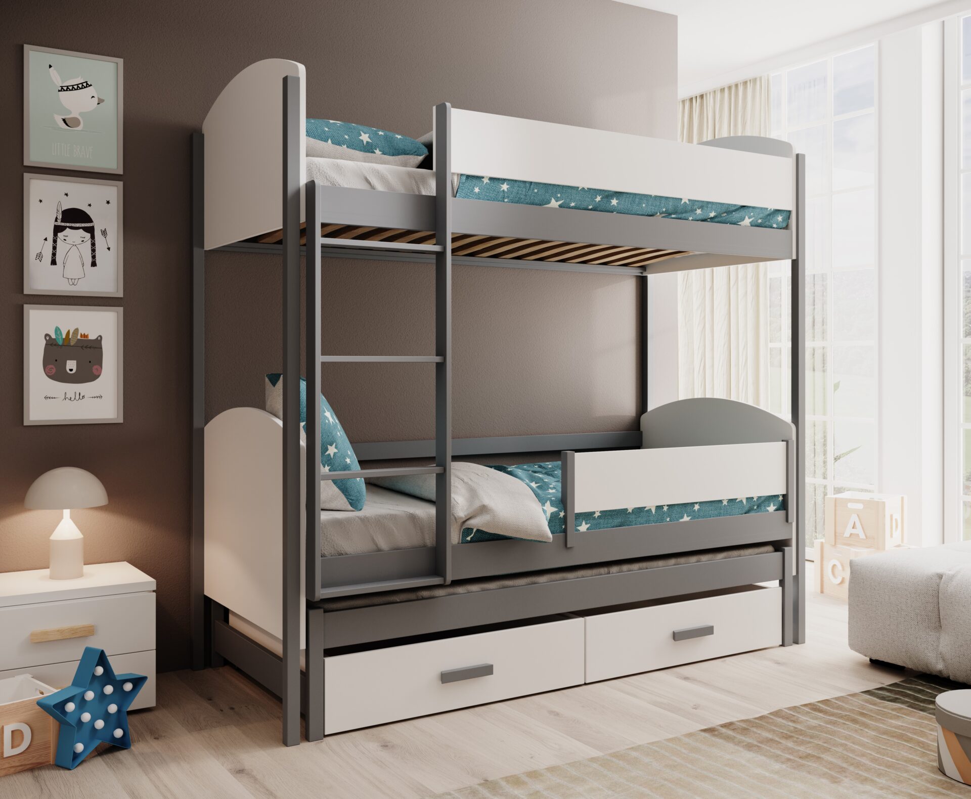 Leia 3 personu bērnu gulta 180x80 balta/pelēka ADRK — изображение 2