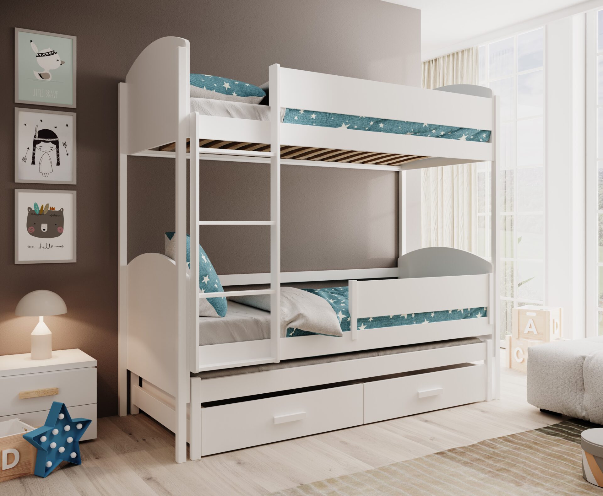 Bērnu gulta 3 personām Leia 180x80 balta ADRK — изображение 4