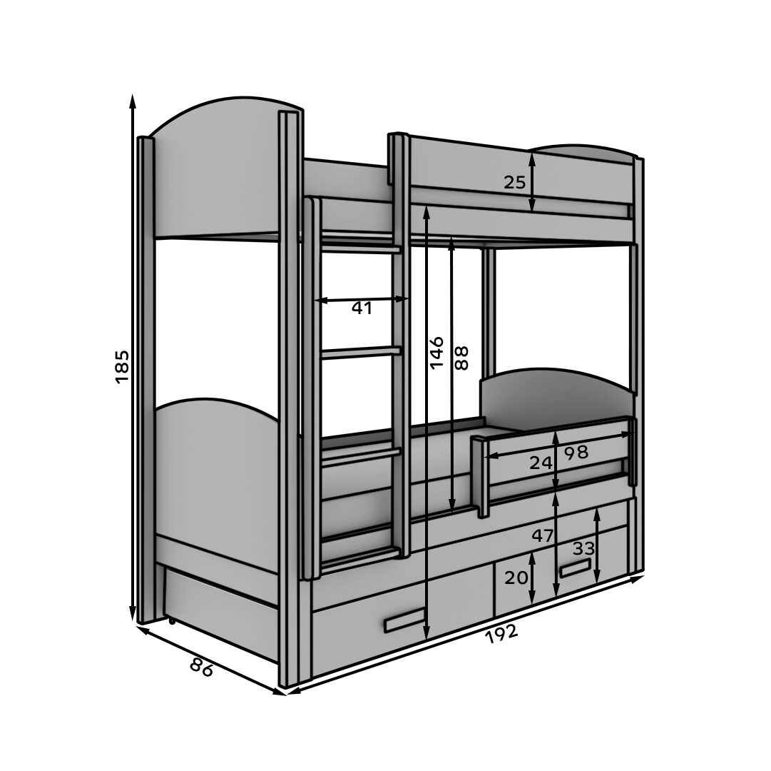Leia 3 personu bērnu gulta 180x80 balta/pelēka ADRK — изображение 4