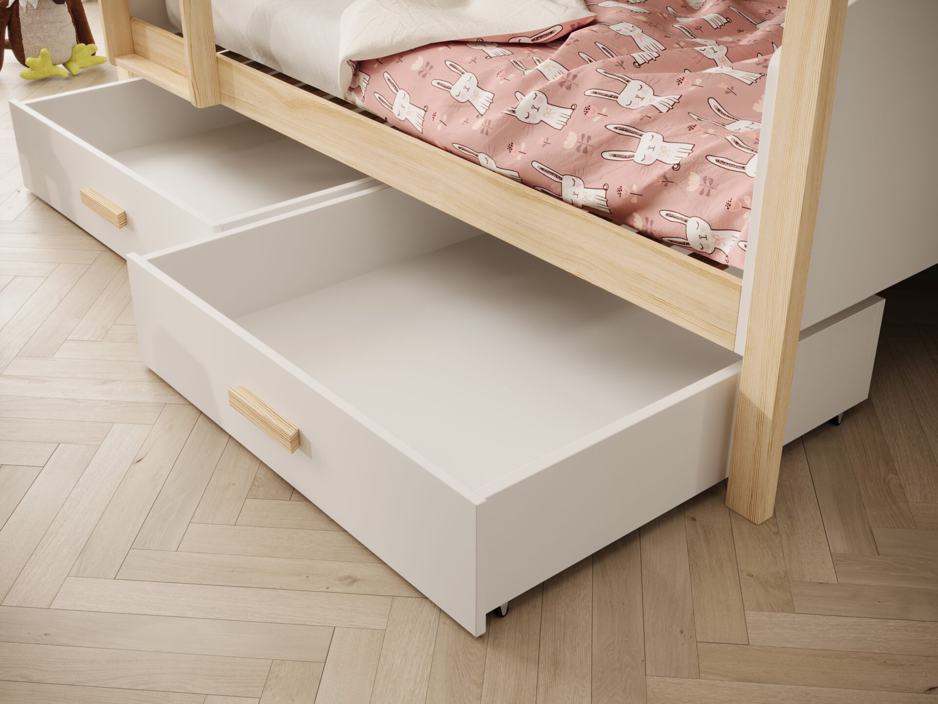 Jori bērnu divstāvu gulta 200x90 ar matraci, balta/priede, ADRK — изображение 3