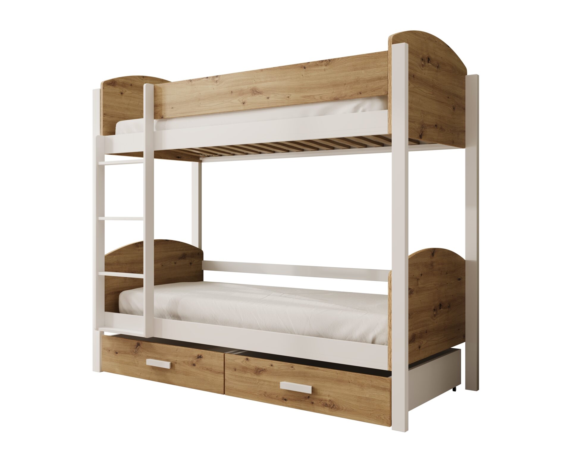 Jori bērnu divstāvu gulta 200x90 ar matraci, balta/Artisan, ADRK