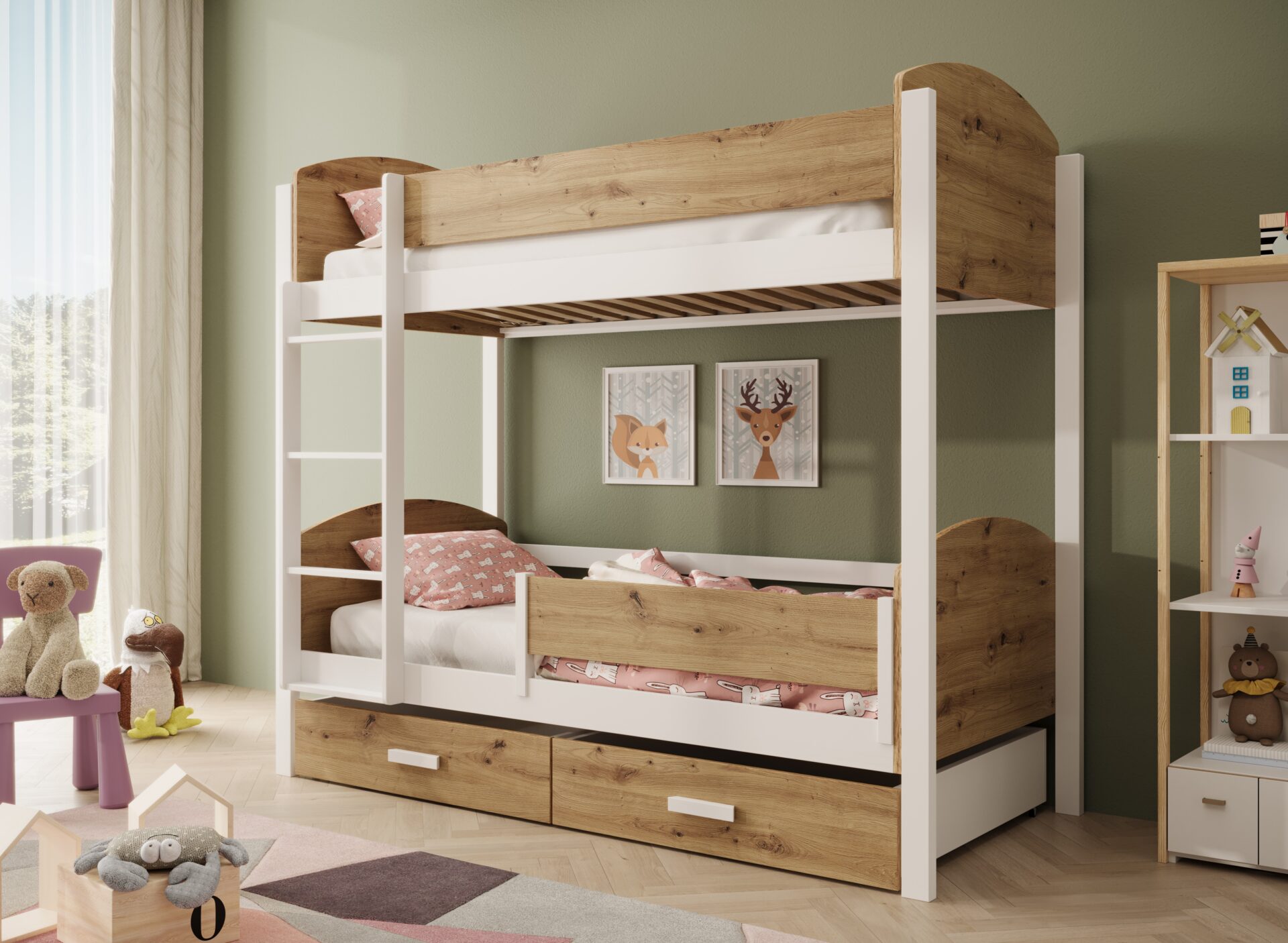 Jori bērnu divstāvu gulta ar margām 180x80 ar matraci, balta/Artisan, ADRK — изображение 2