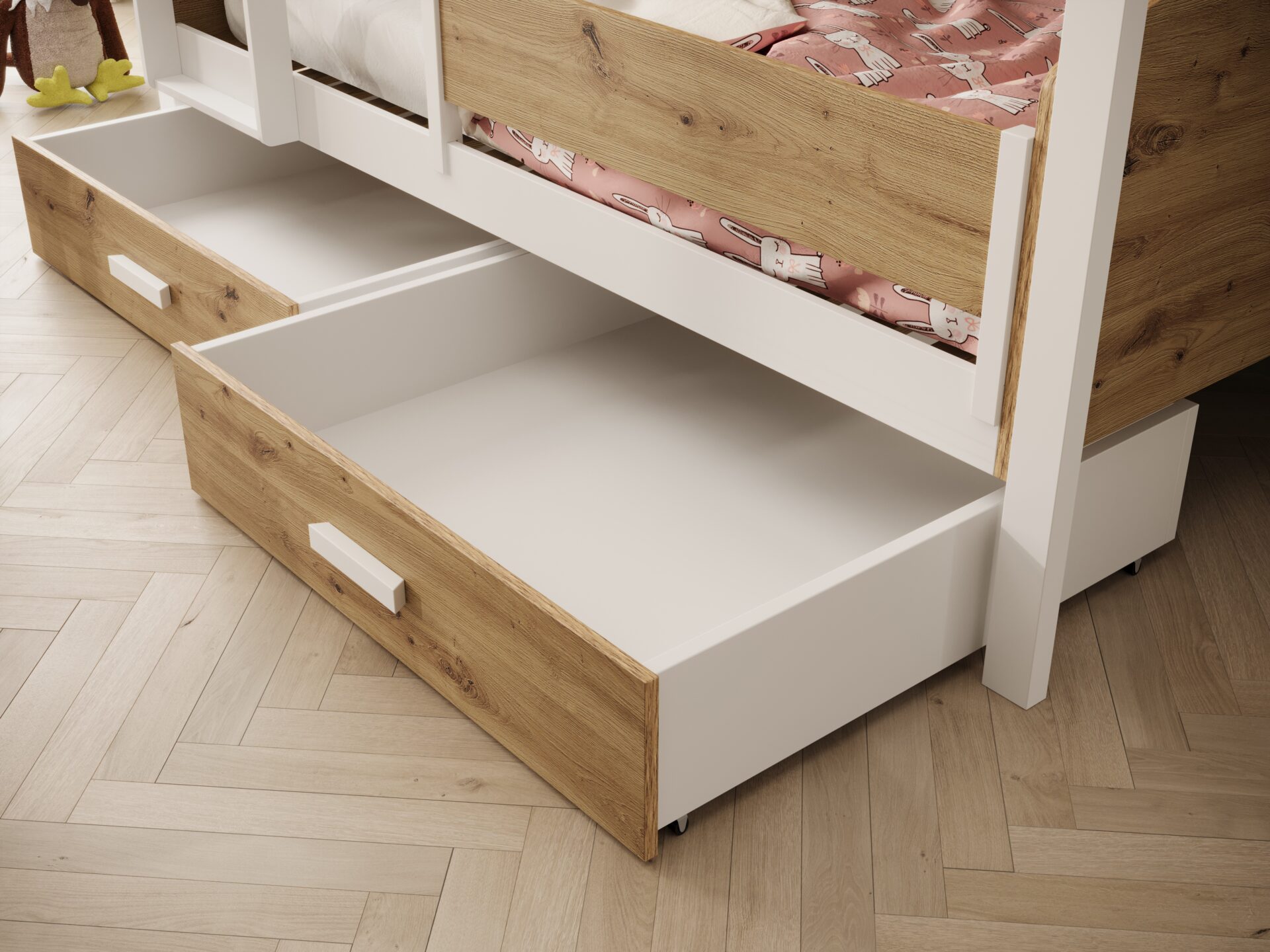 Jori bērnu divstāvu gulta ar margām 180x80 ar matraci, balta/Artisan, ADRK — изображение 3