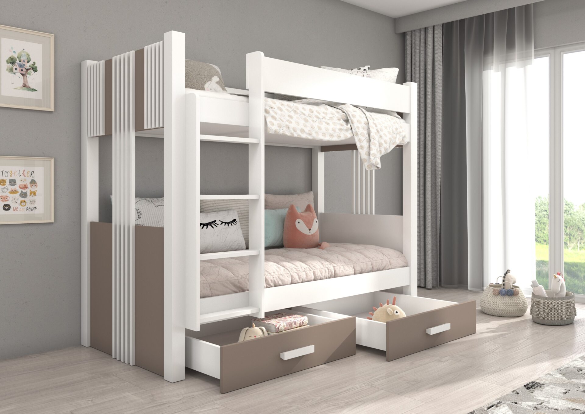 ARTA divstāvu gulta, 180x80, balta/trifeļu krāsa, ADRK — изображение 2
