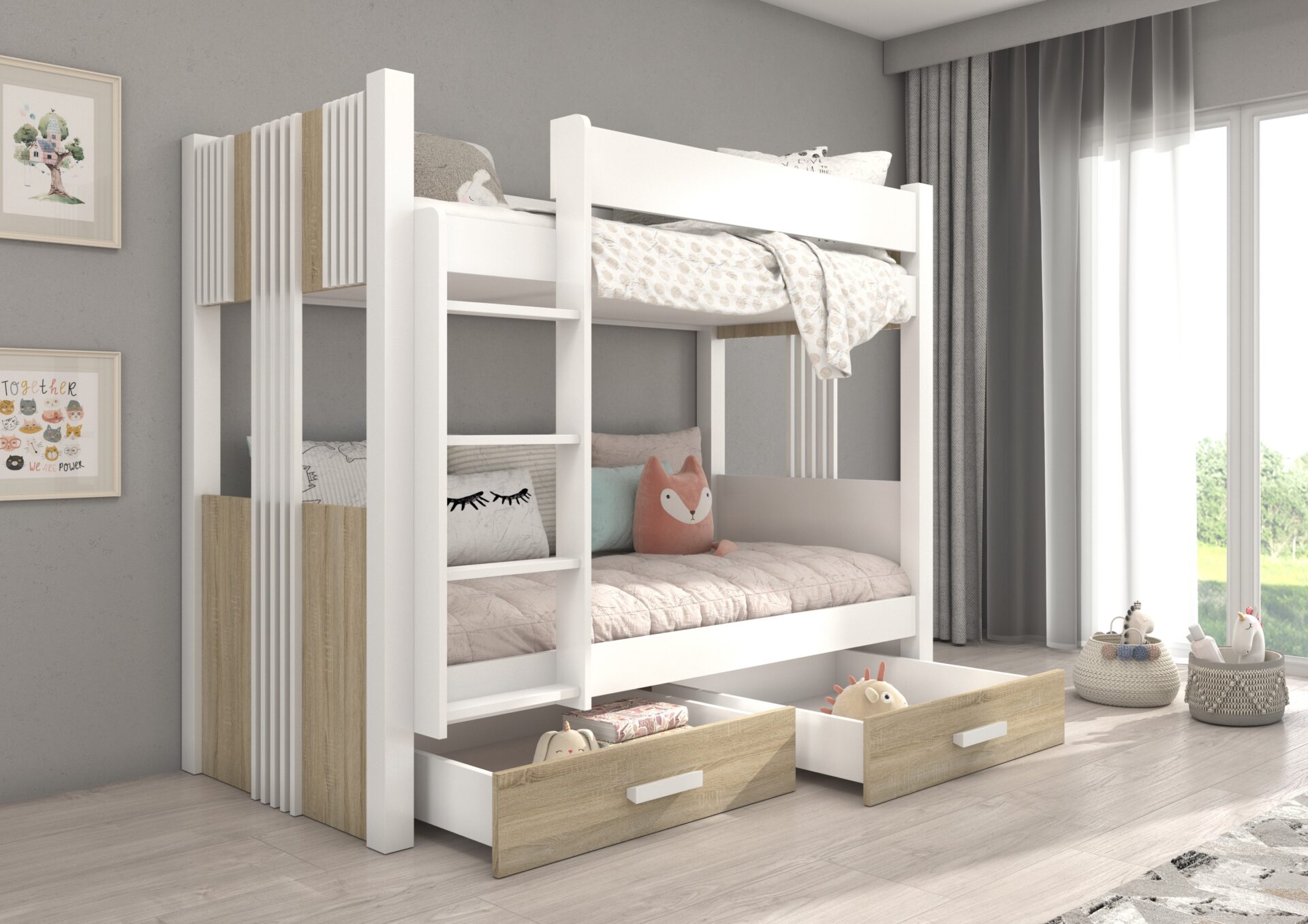 ARTA divstāvu gulta, 180x80, balta/Sonoma, ADRK — изображение 2