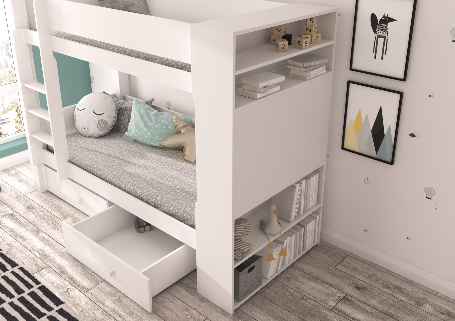GARET divstāvu gulta 180x80 baltā/zeltainā ozolkoka krāsā, ADRK — изображение 4