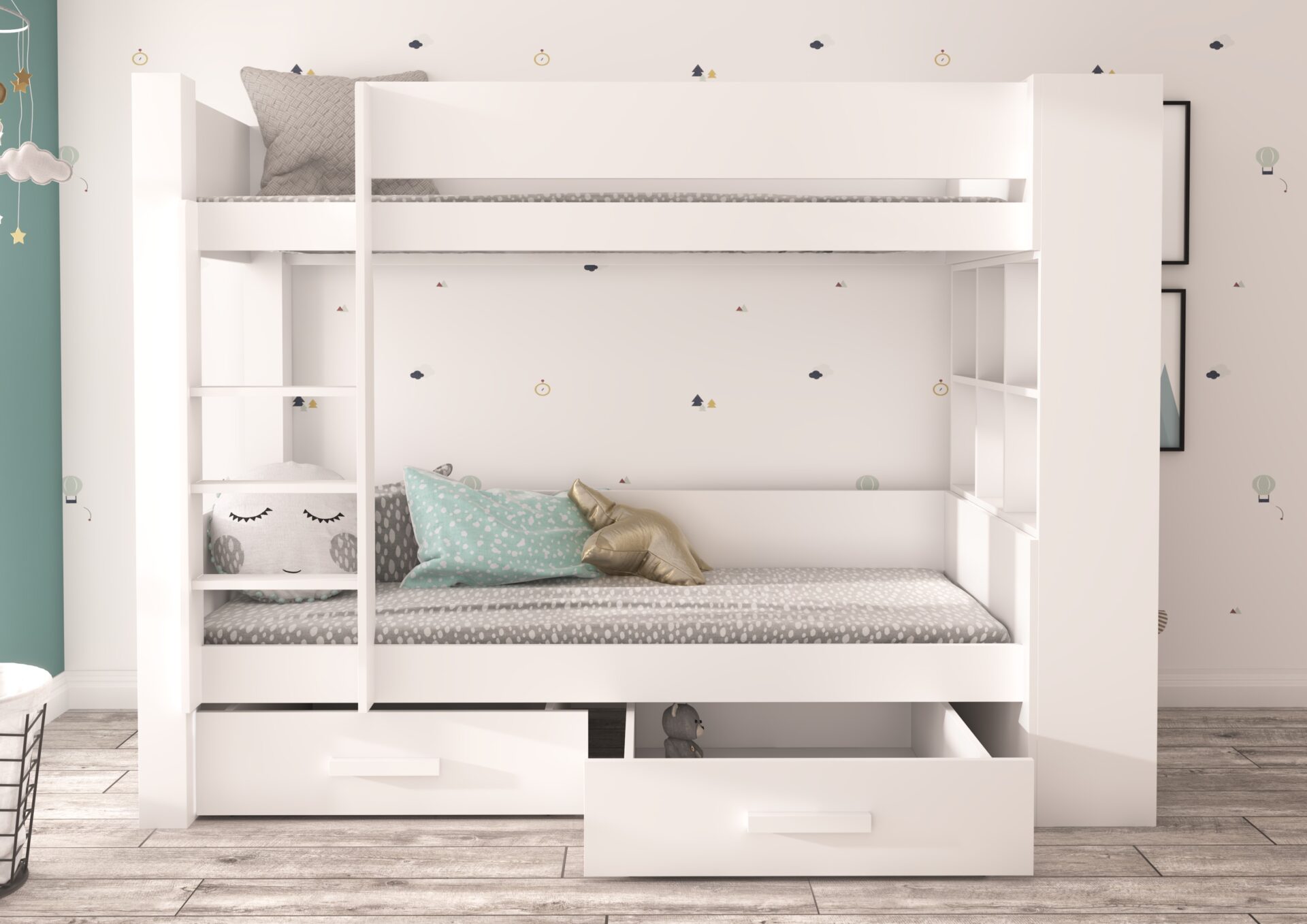 GARET divstāvu gulta 200x90 baltā/pelēkā ADRK — изображение 4