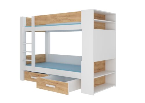 GARET Divstāvu gulta 200×90 baltā/zeltainā priede ADRK
