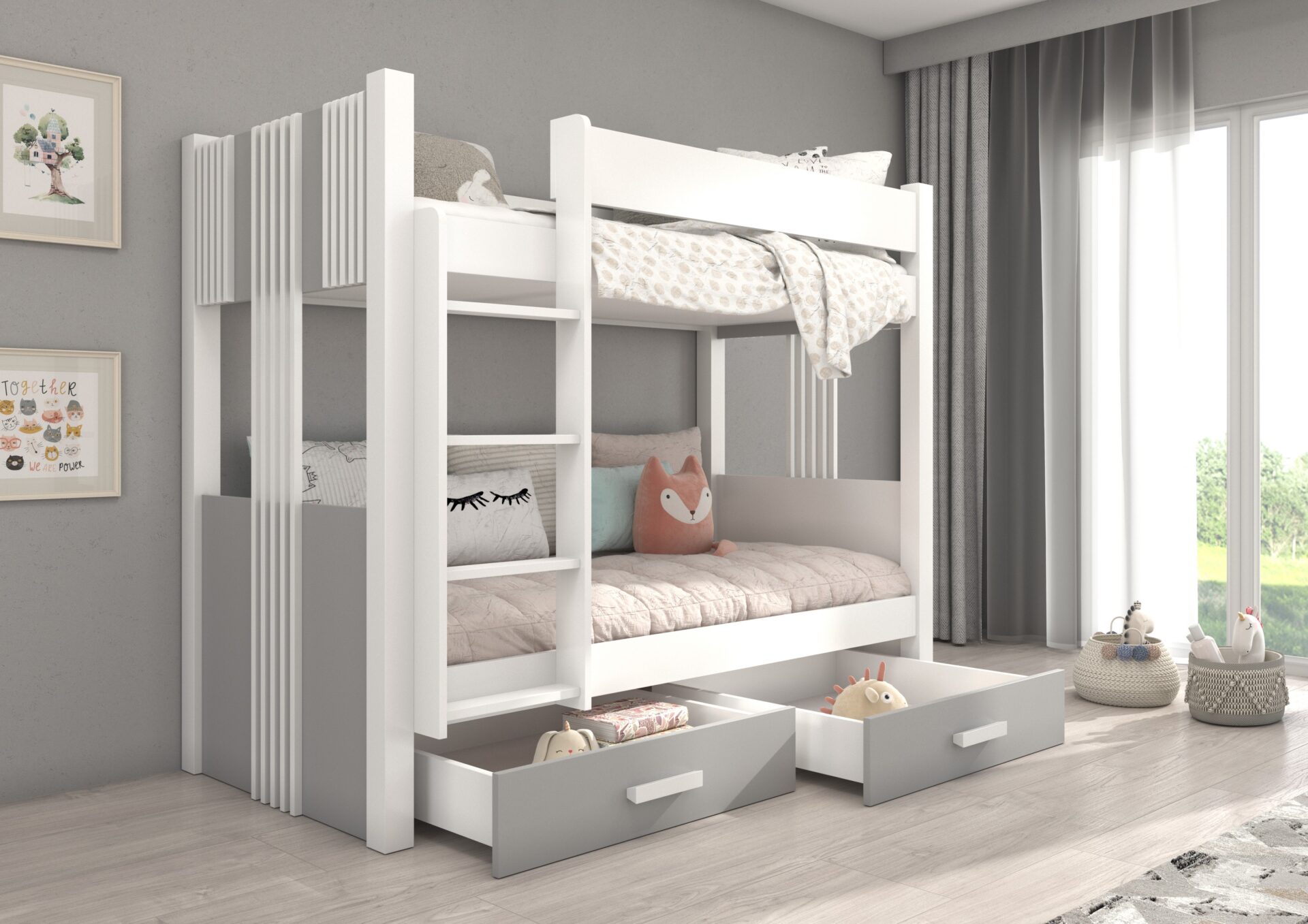 Divstāvu gulta ar ARTA matračiem 180x80 baltā/pelēkā ADRK — изображение 2