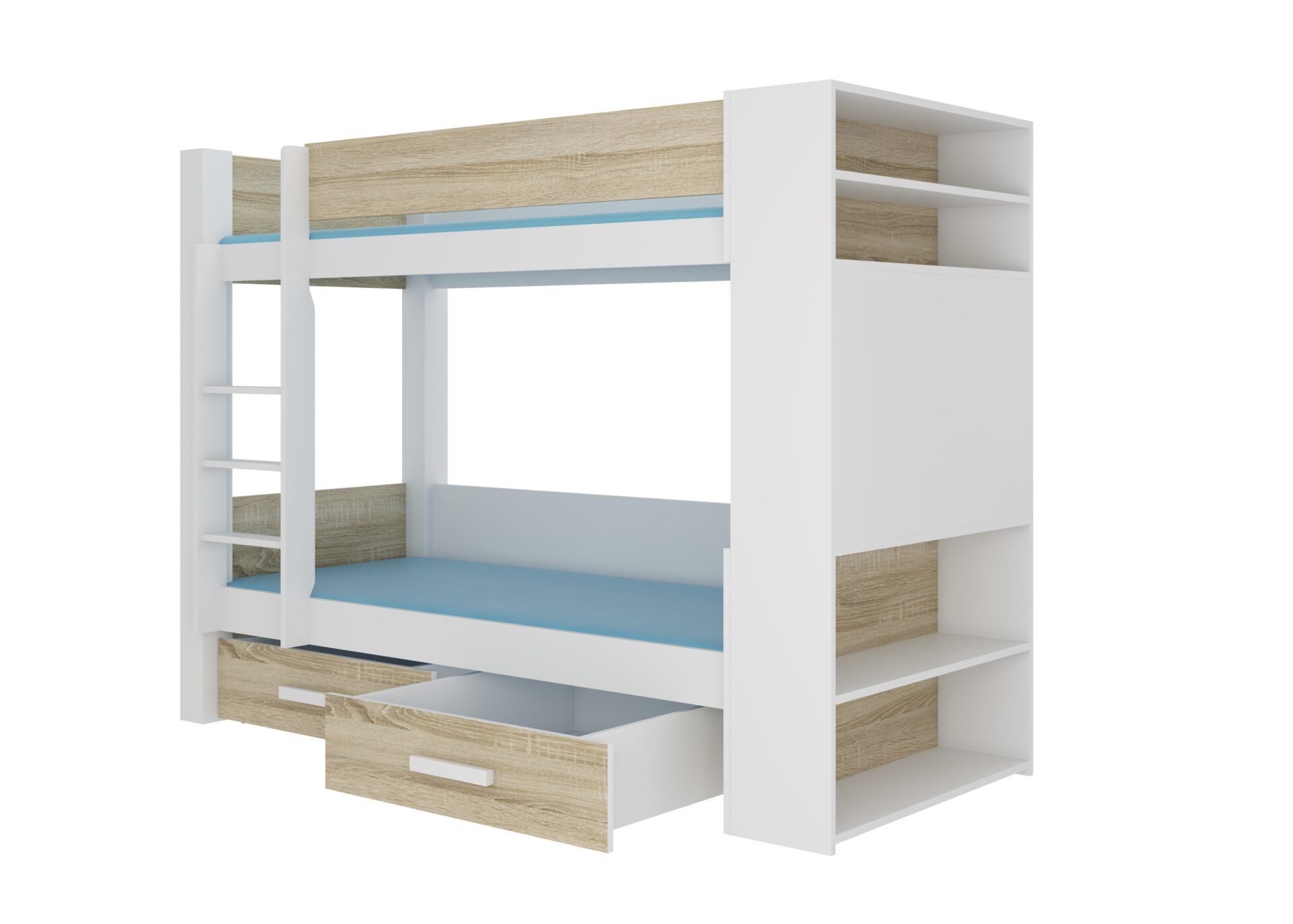 Divstāvu gulta ar GARET 180x80 matračiem, balta/Sonoma ADRK