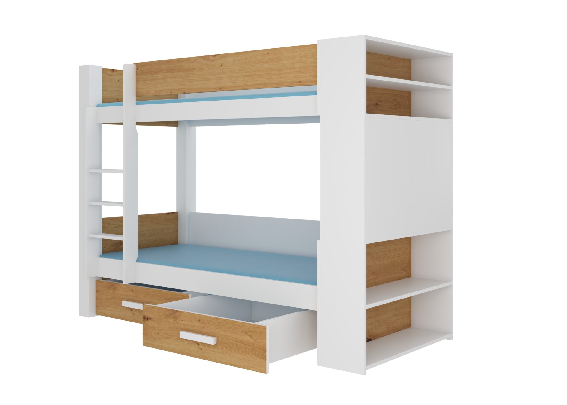 Divstāvu gulta ar GARET 200x90 matračiem, balta/Artisan ADRK