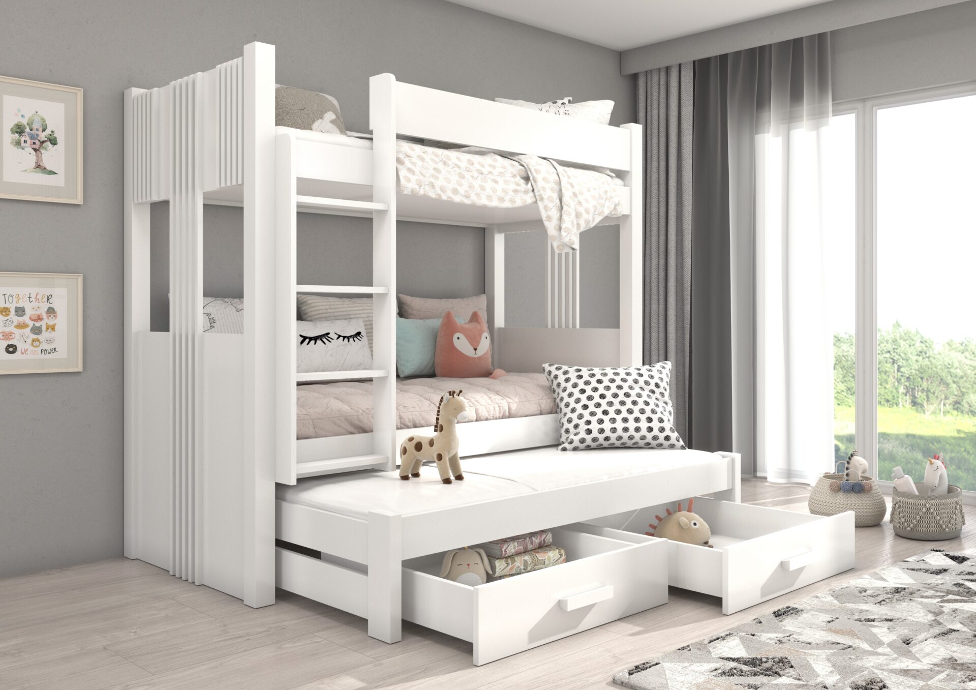 ARTEMA trīsstāvu gulta 180x80 balta ADRK — 2 attēls