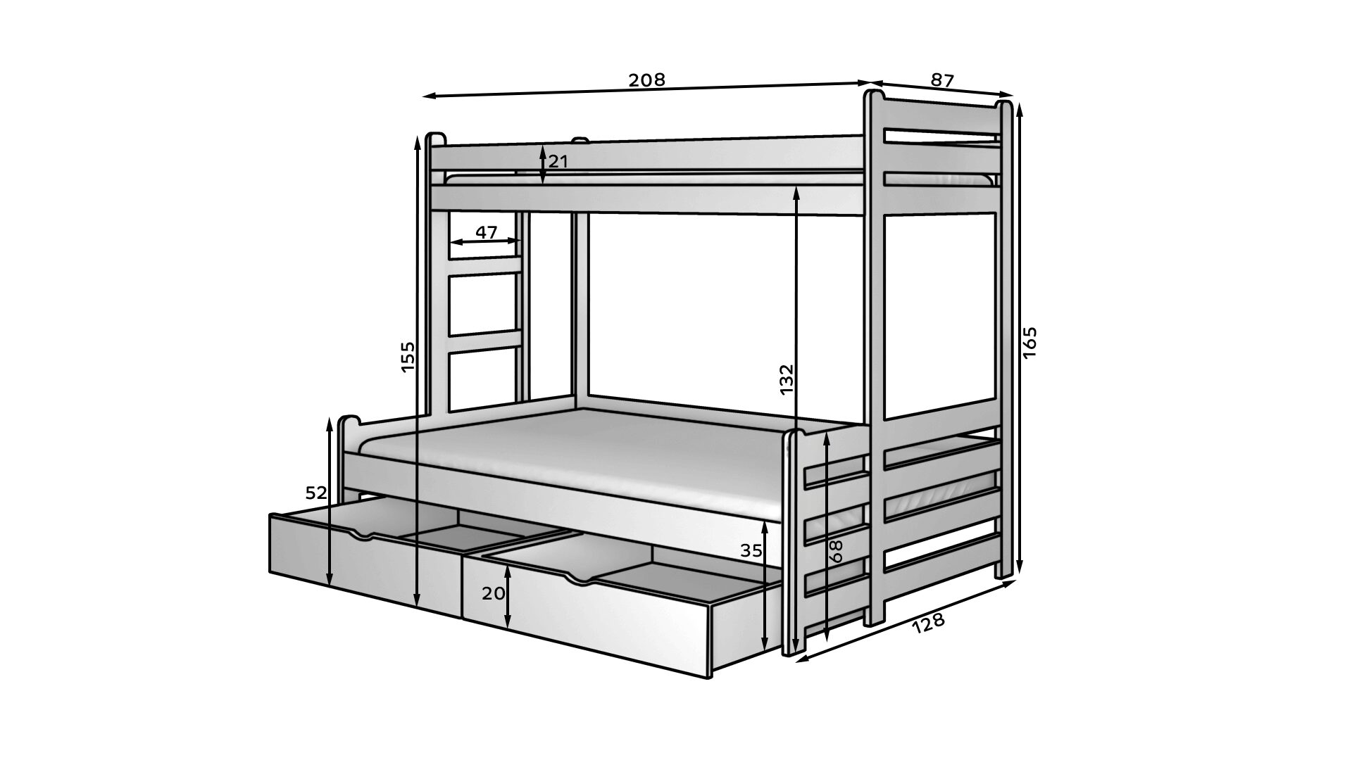 BENITO trīsstāvu gulta 200x80 priede ADRK — 4 attēls