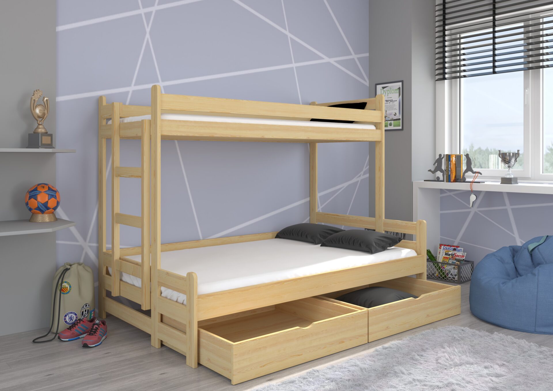 BENITO trīsstāvu gulta 200x90 dabīgā priede ADRK — изображение 2