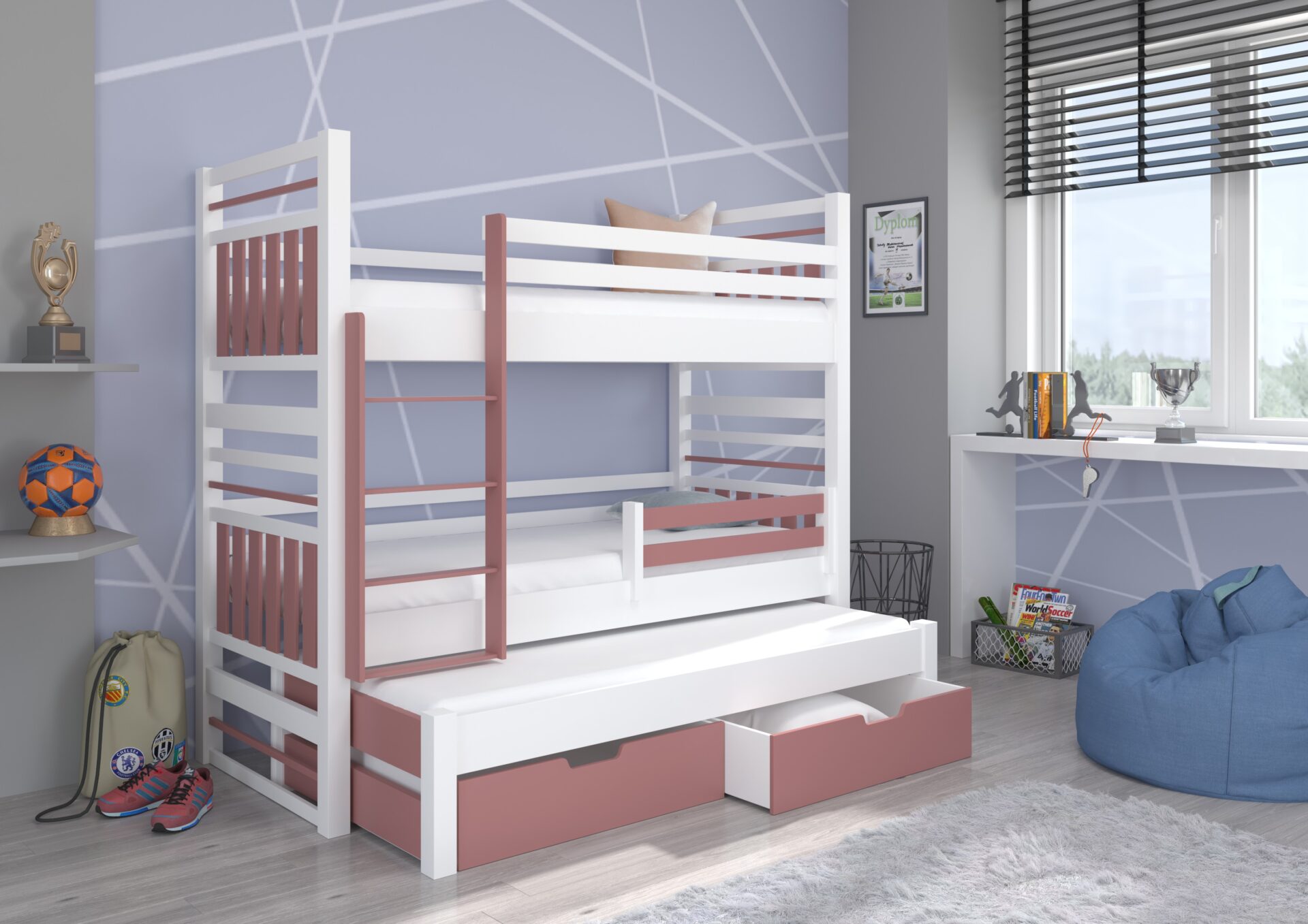 HIPPO trīsstāvu gulta 180x80 baltā/priedes krāsas ADRK — изображение 2