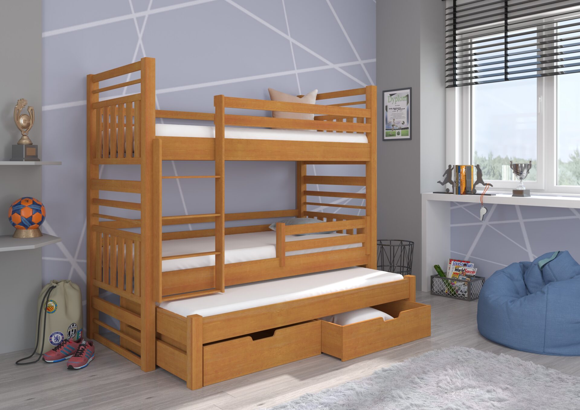 HIPPO trīsstāvu gulta 200x90 alkšņa koks — изображение 2