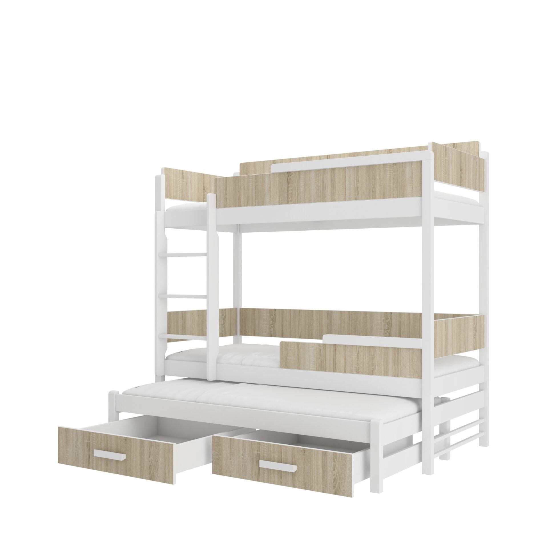 Trīsstāvu gulta QUEEN 200x90 balta/Sonoma ADRK