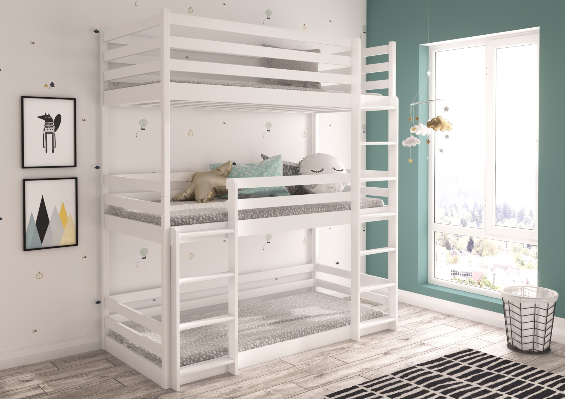 TEDRO trīsstāvu gulta 200x90 balta ADRK — изображение 2