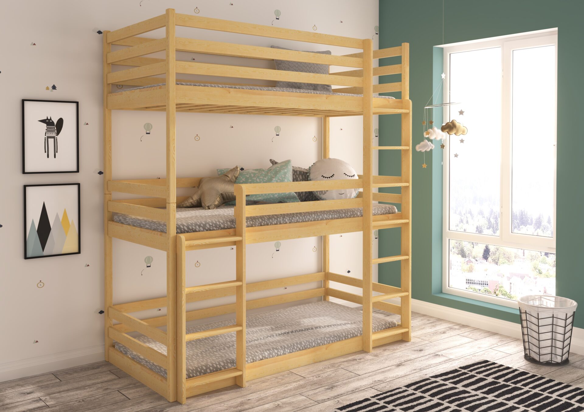 TEDRO trīsstāvu gulta 200x90 priede ADRK — 2 attēls