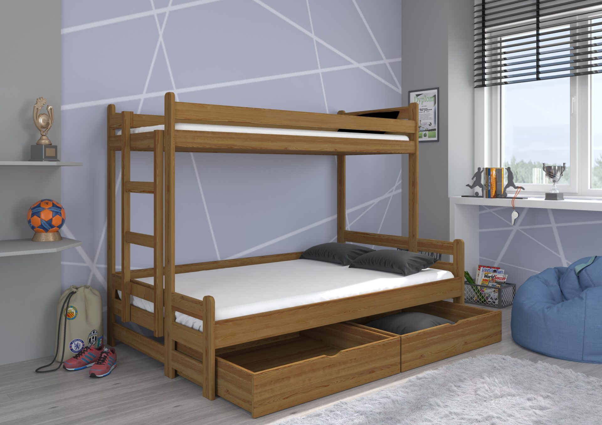 Trīsstāvu gulta ar BENITO 200x80 matračiem, ozols ADRK — изображение 2