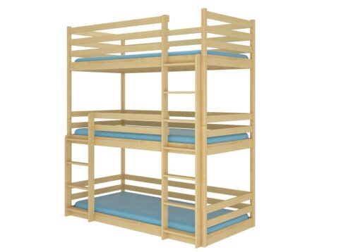 Trīsstāvu gulta ar TEDRO 200×90 matračiem, ADRK priede