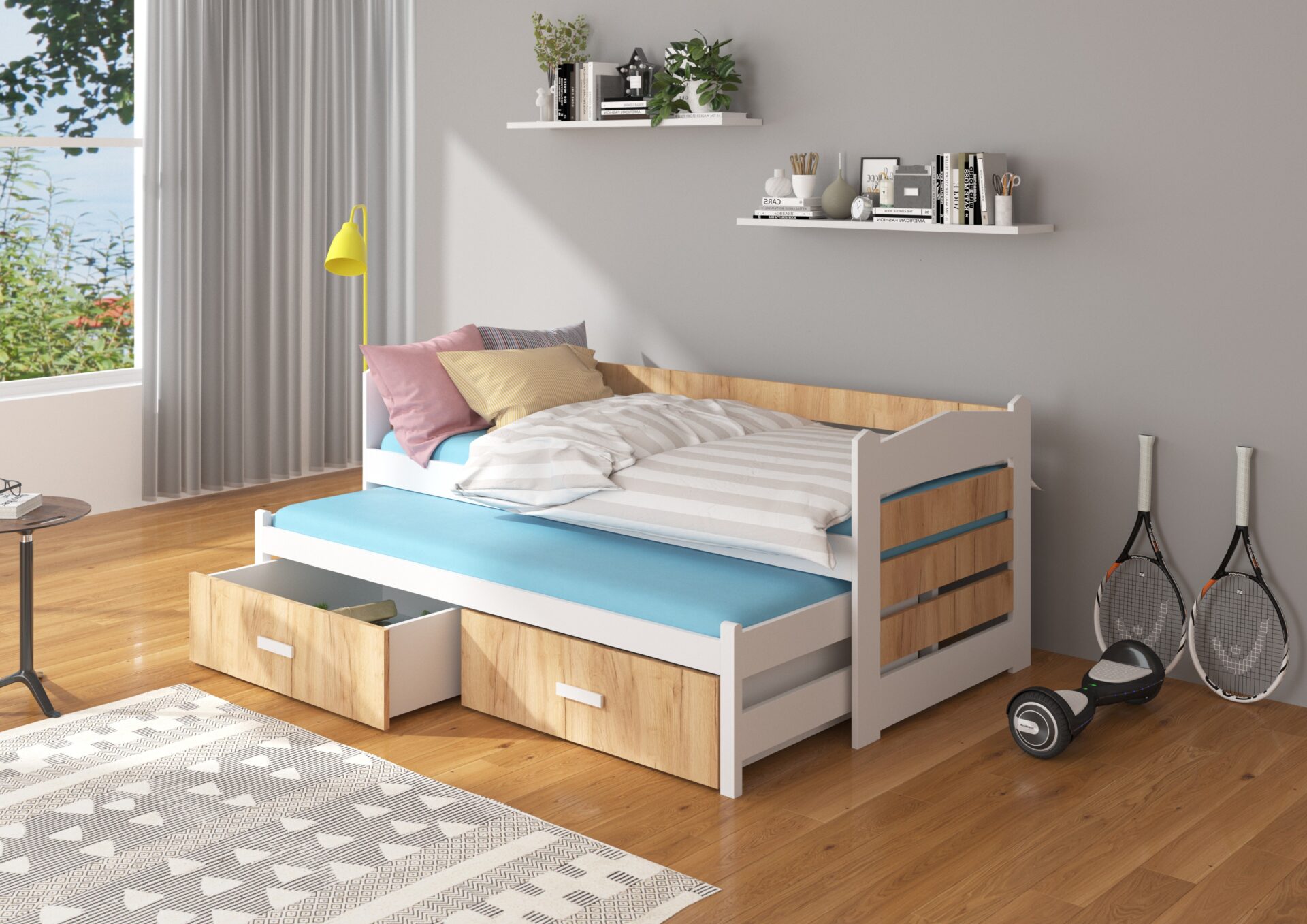TIARRO divguļamā gulta 180x80 baltā/zeltainā ozolā ADRK — изображение 2