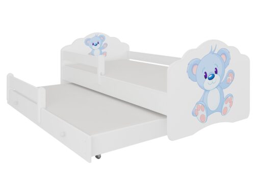 Divguļamā gulta ar karnīzi un matračiem CASIMO II BLUE BEAR 160×80 balta ADRK