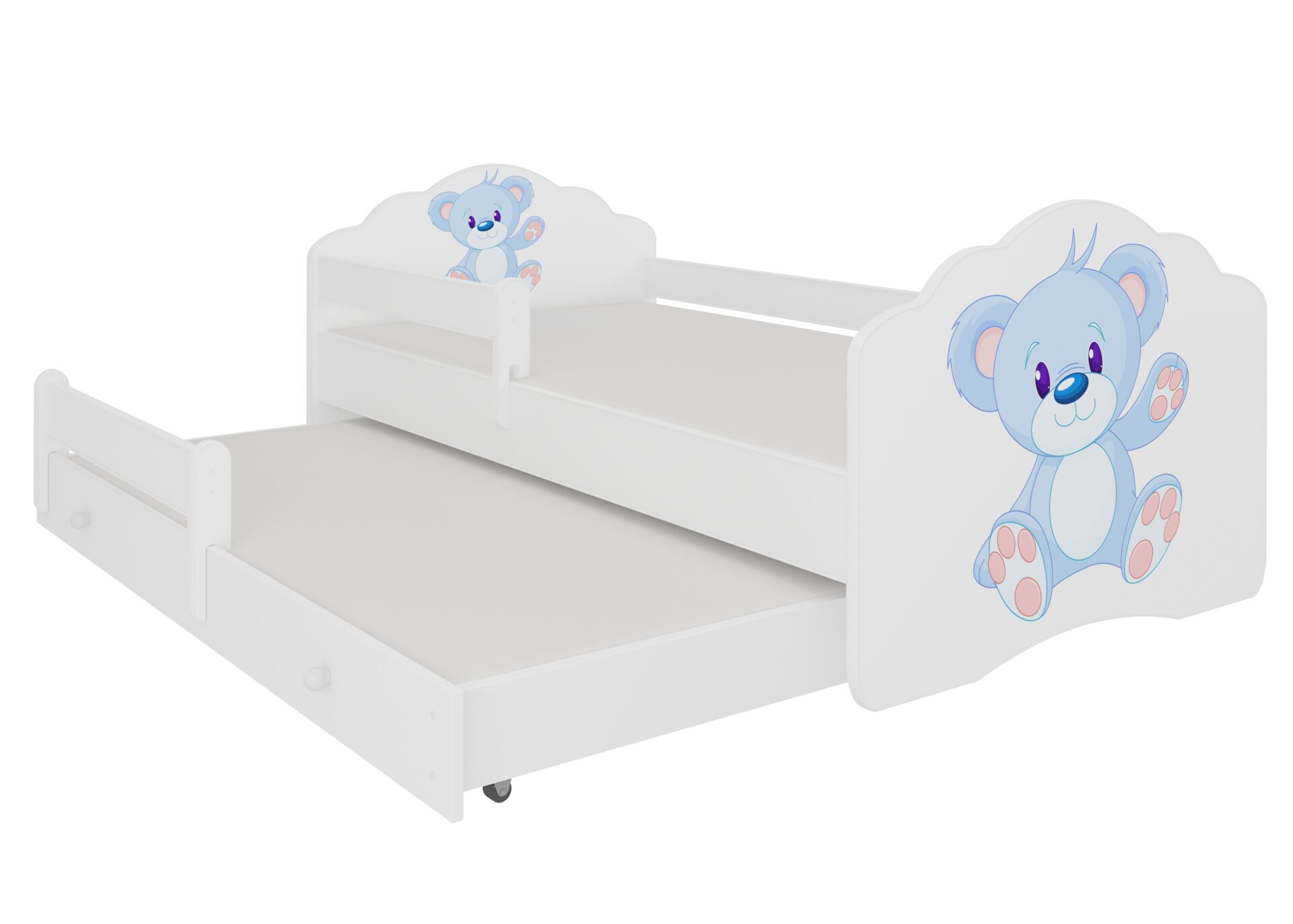 Divguļamā gulta ar karnīzi un matračiem CASIMO II BLUE BEAR 160x80 balta ADRK